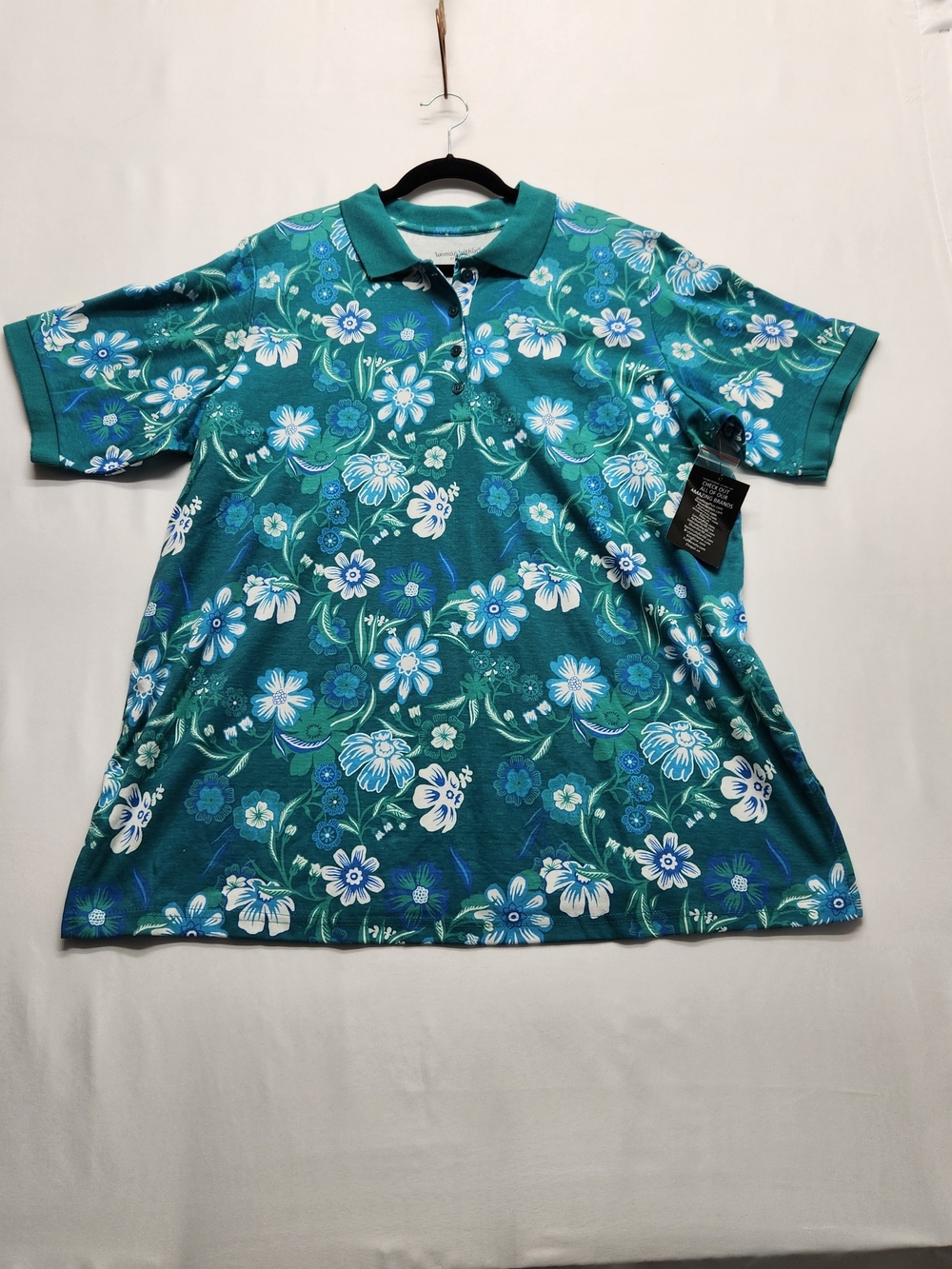 ⭐️NWT Woman Within Floral Polo Tunic Top Plus Size 1X 22/24 Teal Blue Resort